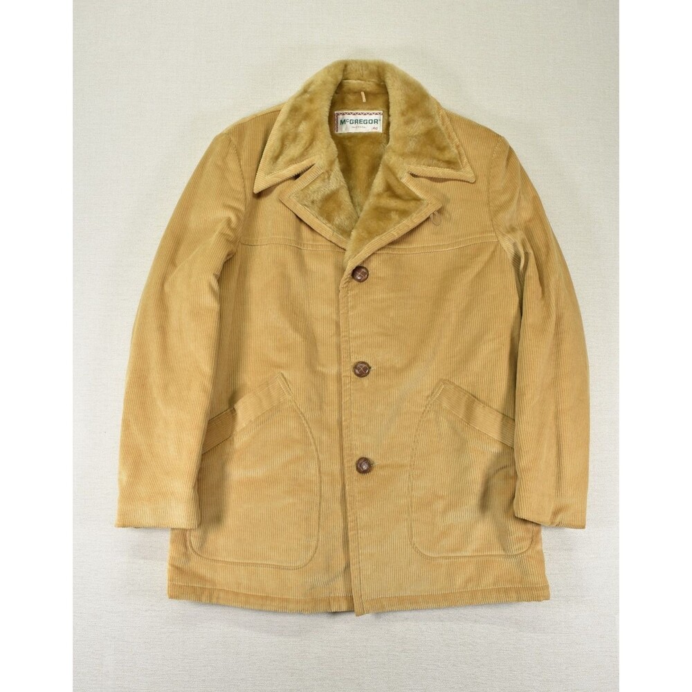 Vintage McGregor Corduroy Shearling Jacket Made In USA 40 Ranch Coat Camel Tan